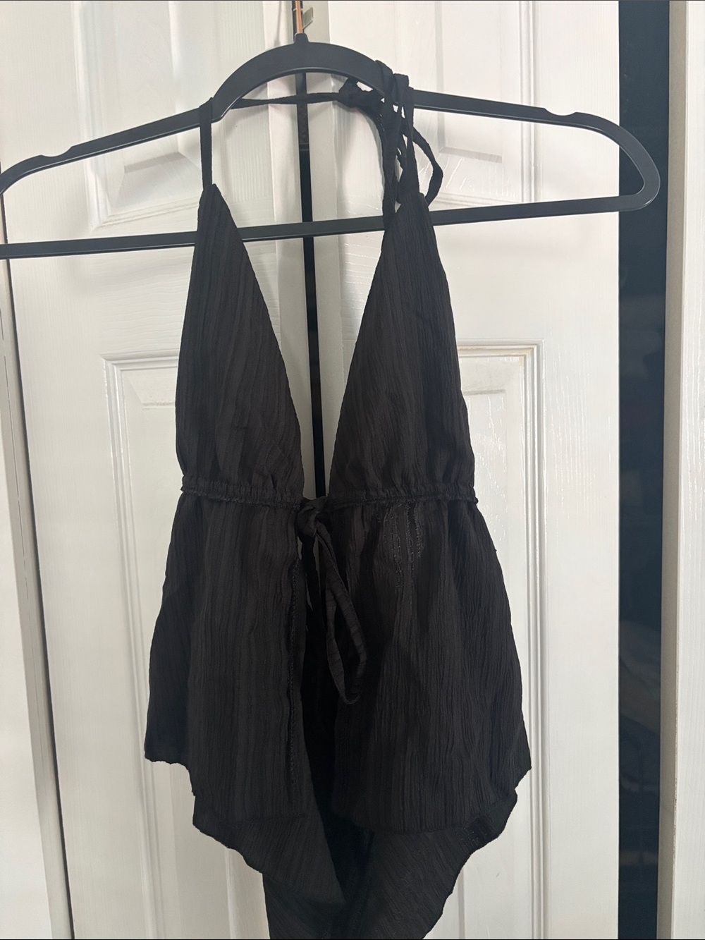 Black Halter Tie Front Babydoll Crop Top